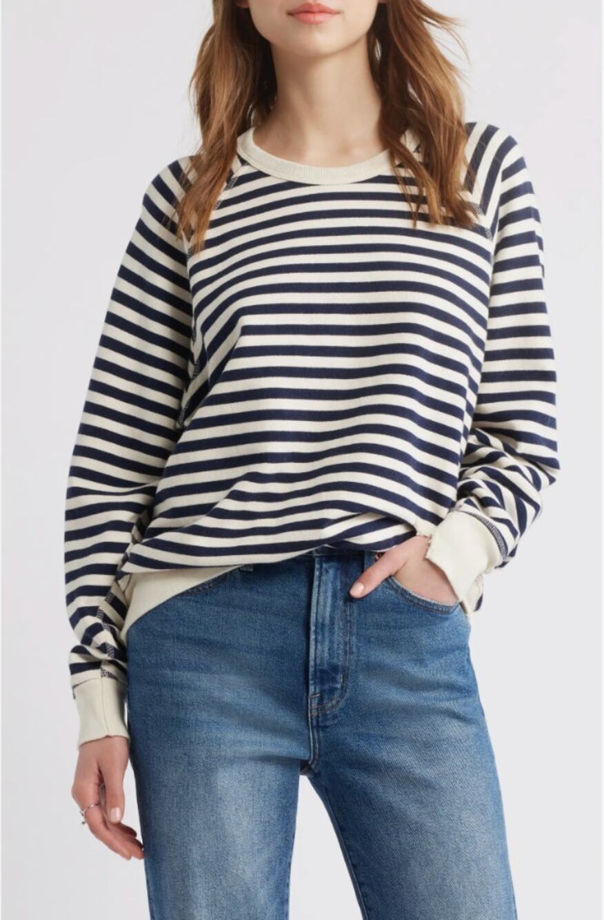 THE GREAT The College Sweatshirt Navy Stripe 2 or Medium
